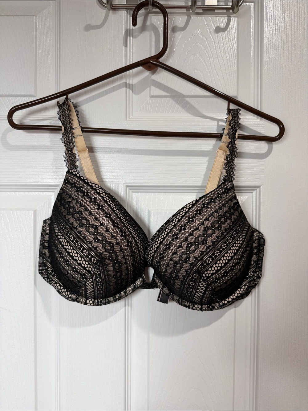 Victoria's Secret Black Lace Push Up Bra with Beige Lining